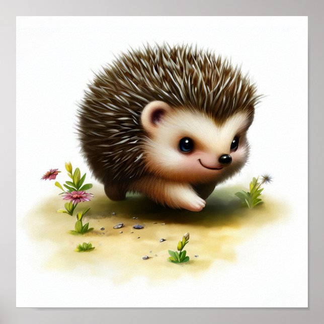 A 3D Rendered Watercolor Painting of a Hedgehog Poster (Front)