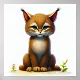 A 3D Watercolor Image of a Cute Young Bobcat Poster