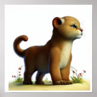 A 3D Watercolor Image of a Young Cougar