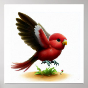 A 3D Watercolor Image of a Young Crimson Rosella Poster