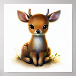 A 3D Watercolor Image of a Young Deer Poster