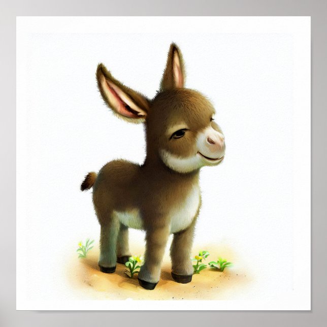 A 3D Watercolor Image of a Young Donkey Poster (Front)