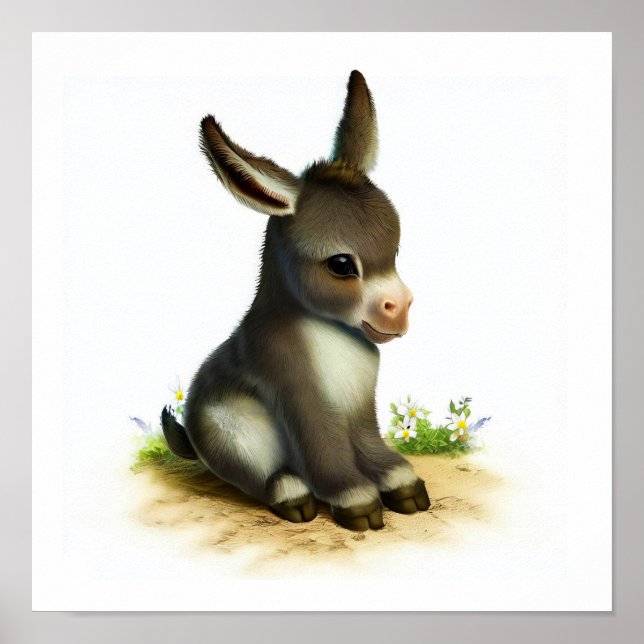 A 3D Watercolor Image of a Young Donkey Poster (Front)