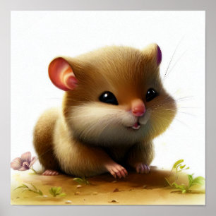 A 3D Watercolor Image of a Young Dormouse Poster