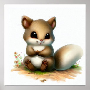 A 3D Watercolor Painting of a Cute Flying Squirrel Poster
