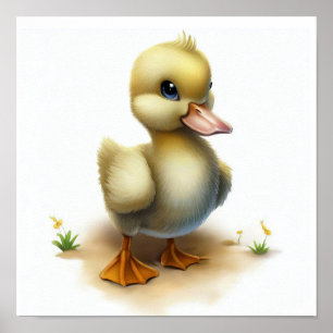 A 3D Watercolor Painting of a Cute Young Goose Poster