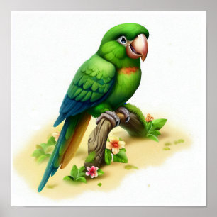 A 3D Watercolor Painting of a Great Green Macaw Poster
