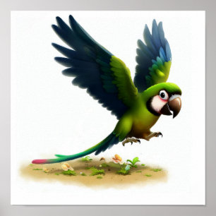 A 3D Watercolor Painting of a Great Green Macaw Poster
