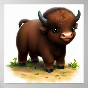 A 3D Watercolor Painting of an American Bison Poster