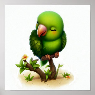 A 3D Watercolor Painting of an American Parrot Poster