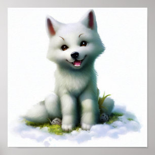 A 3D Watercolor Painting of an Arctic Wolf Poster