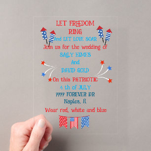 A 4th of july wedding invitation in flag colors