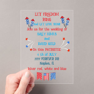 A 4th of july wedding invitation in flag colours