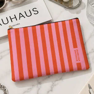À Accessoires Pochette Accessoire   Rayure Audacieuse Corail Ros