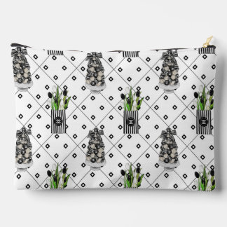 À Accessoires Pochette de Maquillage Florale et Graphique Noir e