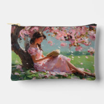 Pochette Fille lisant sous les fleurs de cerisier