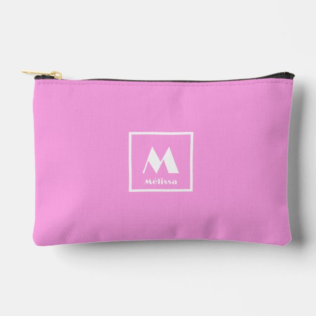 À Accessoires pochette rose simple monogramme nom  (Recto)