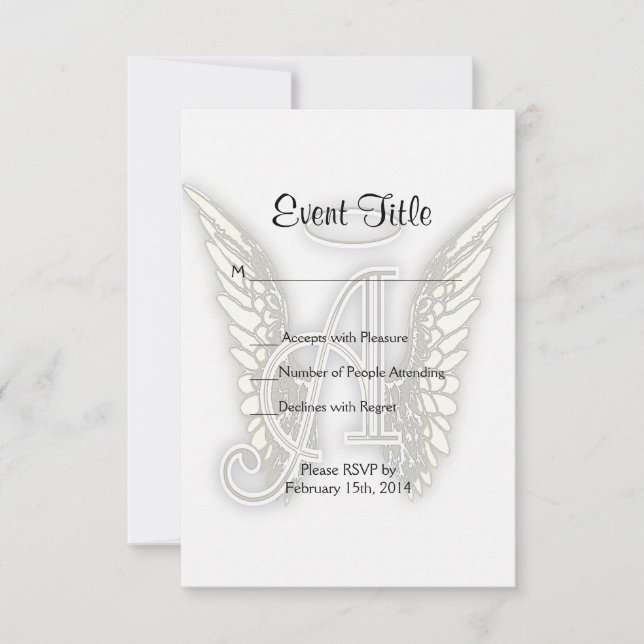 A - Angel Alphabet Initial Letter Wings Halo Invitation (Front)