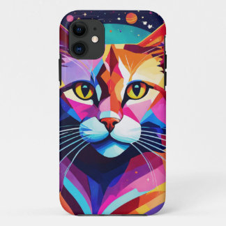 A art deco graphic design painting with bright cat iPhone 11 case
