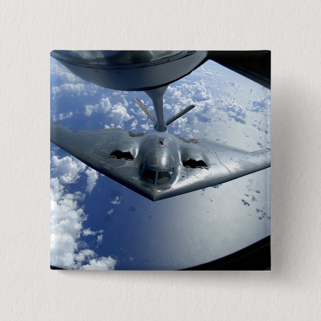 A B-2 Spirit moves into position for refueling 2 Inch Square Button (Front)