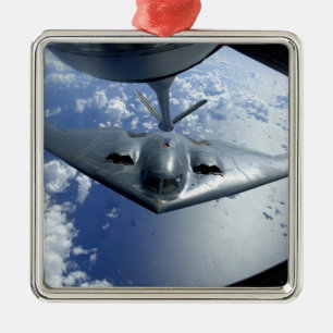 A B-2 Spirit moves into position for refueling Metal Ornament