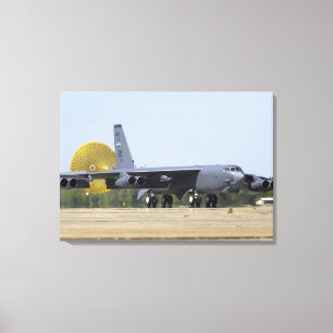 A B-52 Stratofortress deploys its drag chute Canvas Print
