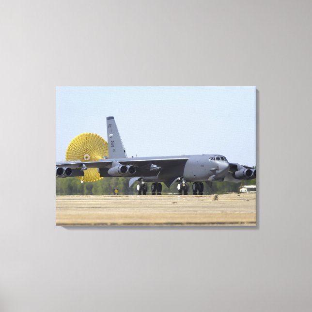 A B-52 Stratofortress deploys its drag chute Canvas Print (Front)