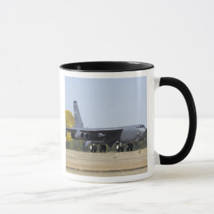 A B-52 Stratofortress deploys its drag chute Mug