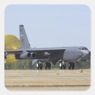 A B-52 Stratofortress deploys its drag chute Square Sticker