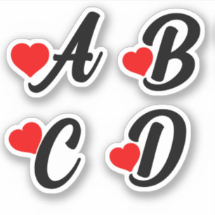 A B C D Letters with hearts