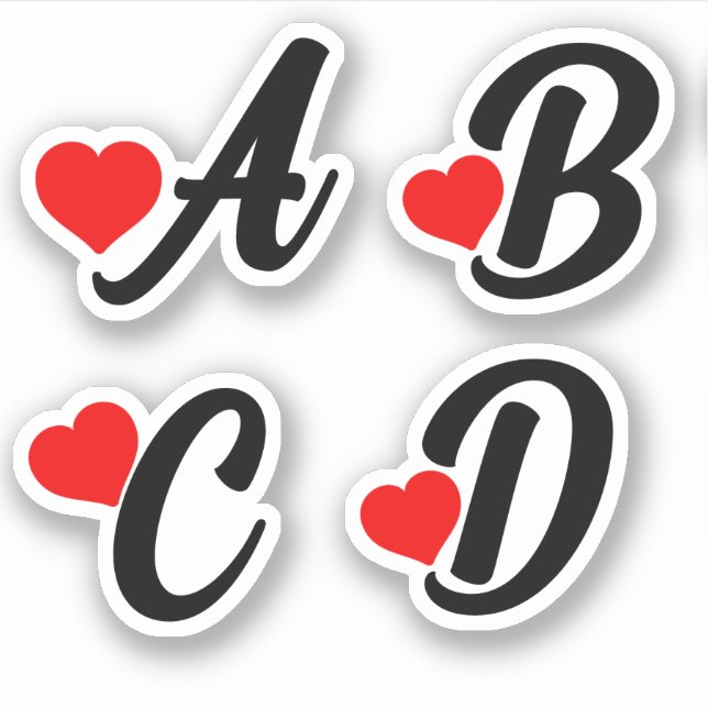 A B C D Letters with hearts  (Front)