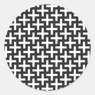 A b&w patterns made with 'plus' sign classic round sticker