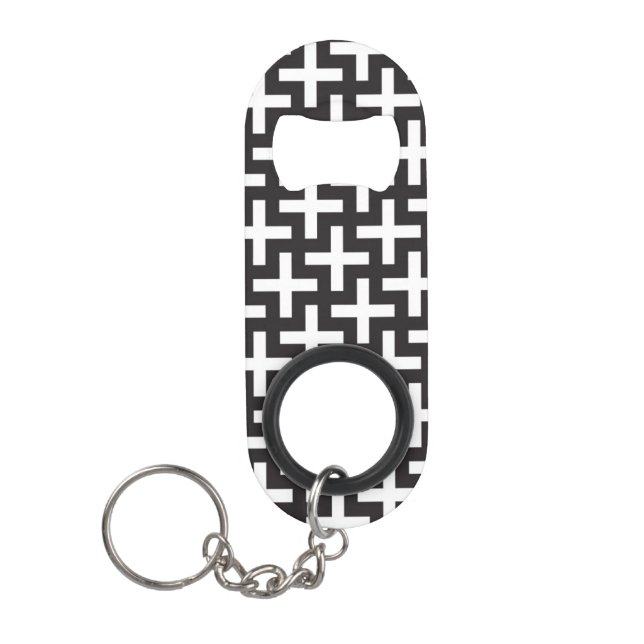 A b&w patterns made with 'plus' sign keychain bottle opener (Front)