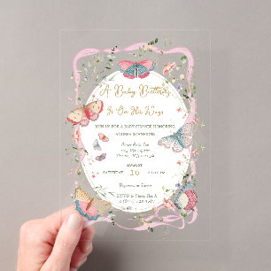 A Baby Butterfly Is On Her Way Baby Shower   Acrylic Invitations