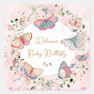 A Baby Butterfly Is On Her Way Baby Shower Square Sticker