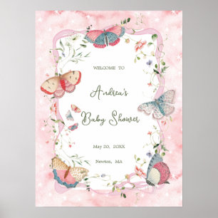 A Baby Butterfly Is On Her Way Baby Shower Welcome Poster