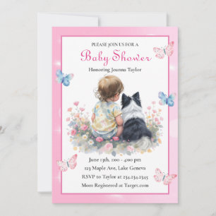 A Baby Girl and her Aussie Dog Baby Shower  Invitation