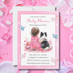 A Baby Girl and her Dog  Baby Shower  Invitation
