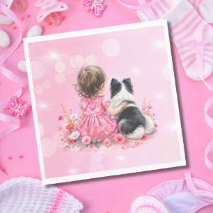 A Baby Girl and her Dog Baby Shower Let's Eat Cake Napkin