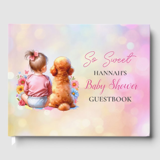 A Baby Girl and her Dog Baby Shower Personalized Guest Book (Front)