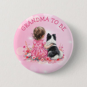 A Baby Girl and her Dog Grandma To Be Baby Shower  2 Inch Round Button