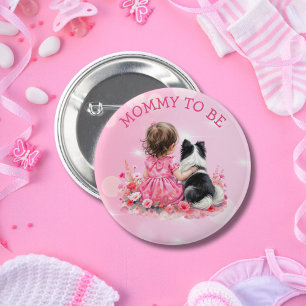 A Baby Girl and her Dog Mom To Be Baby Shower 2 Inch Round Button