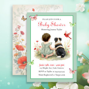 A Baby Girl and her Puppy Baby Shower Invitation