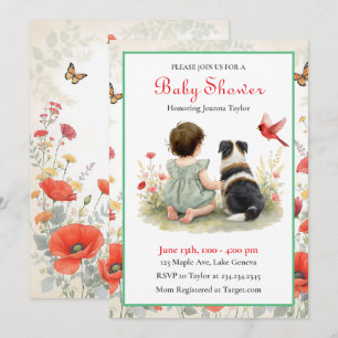 A Baby Girl and her Puppy Baby Shower Invitation