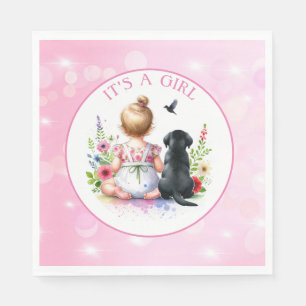A Baby Girl and her Puppy It's a Girl Napkin