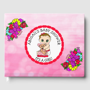 A Baby Girl and her Teddy Bear Baby Shower Guest B Guest Book