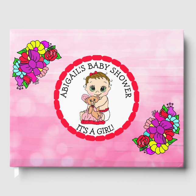 A Baby Girl and her Teddy Bear Baby Shower Guest B Guest Book (Front)