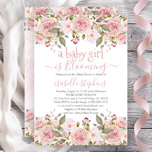 A Baby Girl Is Blooming Pink Floral Baby Shower Invitation