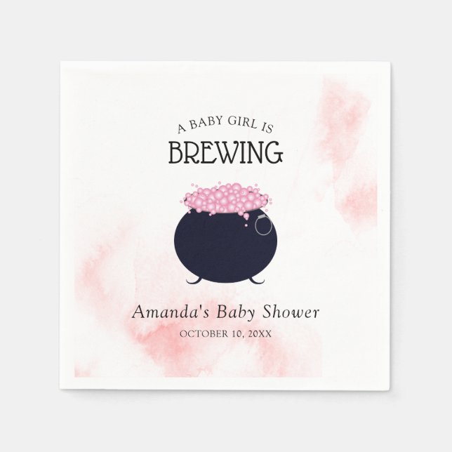 A Baby Girl is Brewing Halloween Baby Shower Napkin (Front)