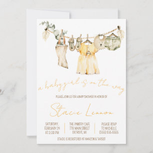 A Baby Girl is on the Way! Clothesline Baby Shower Invitation